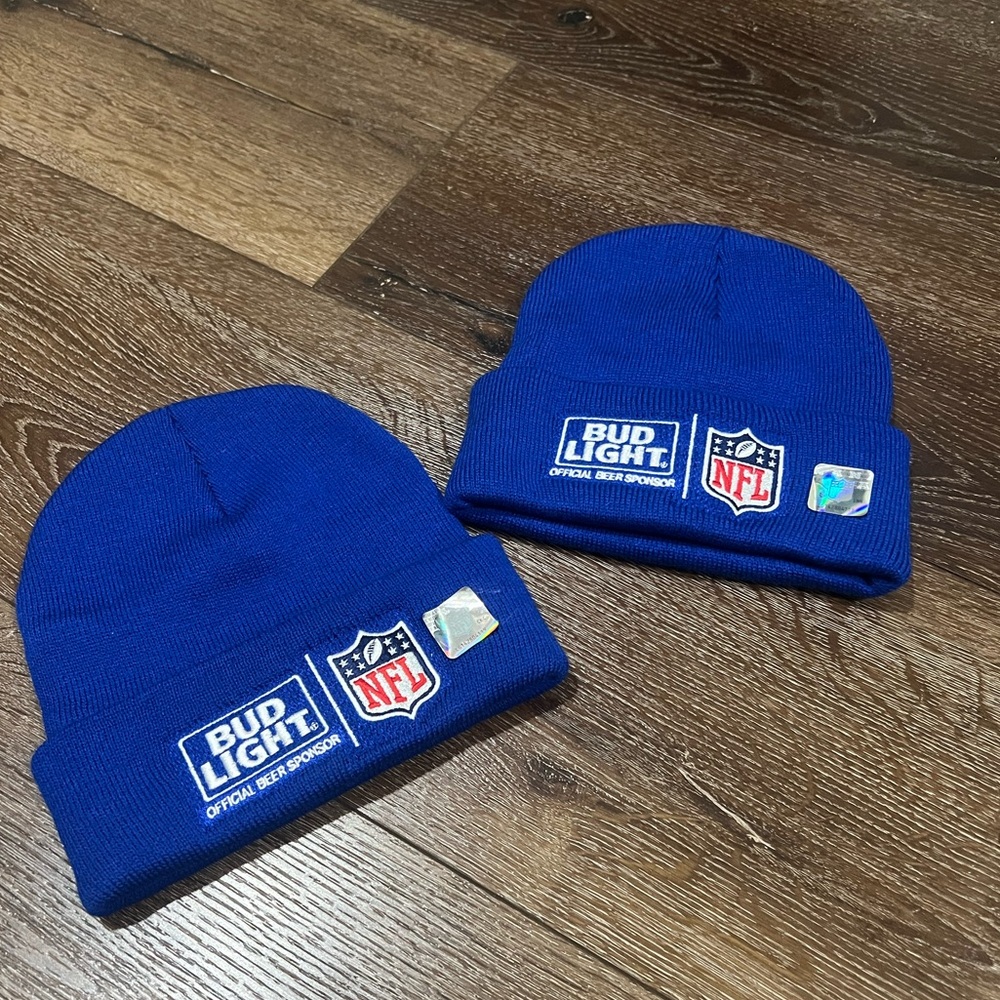 NWT NFL bud light beanie hat navy blue 2 total